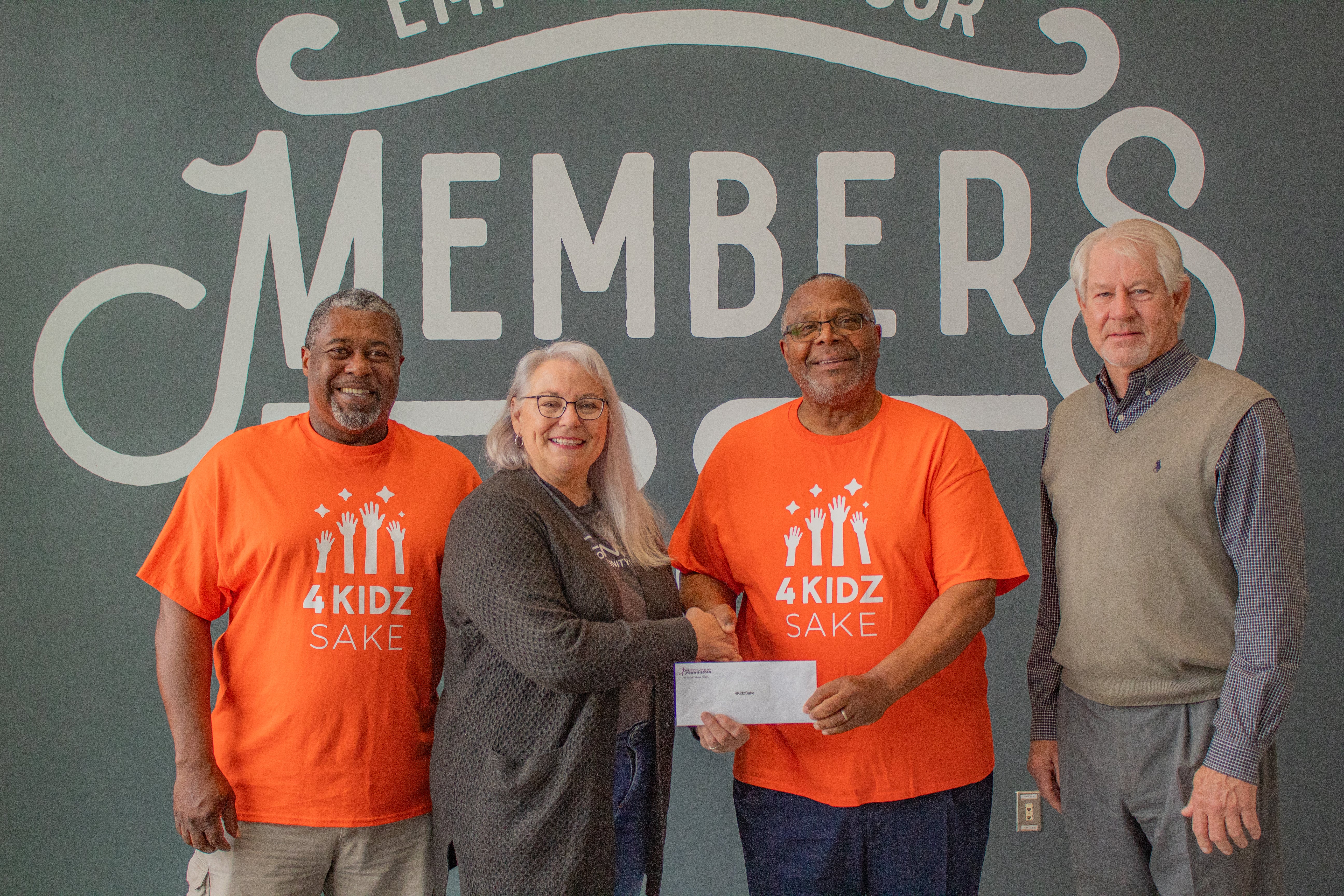 From left to right: 4KidzSake.org cofounder Leon Jones, Central Community Foundation board member Donna Dollins, 4KidzSake.org cofounder Terry Miller, and Central Rural Electric Cooperative Trustee Ken Starks.