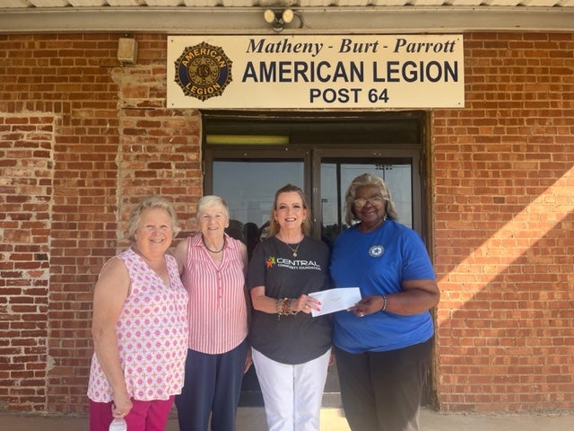 From left to right: Lyn Hughey, American Legion Correspondent Secretary; Judy Odendahl, American Legion President; Gretchen Harlow, Central Community Foundation board member; and Nellie Caldwell, American Legion Secretary/Treasurer. 