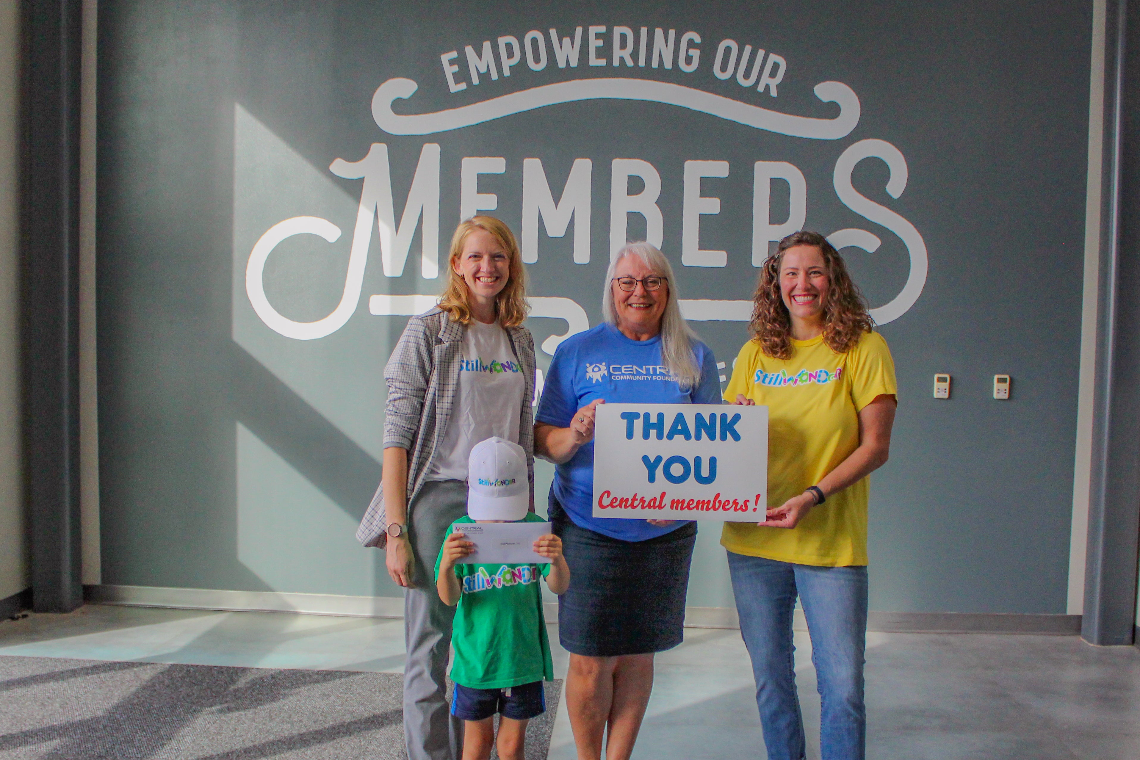 From left to right: Rachel Faruque, StillWonder board member; Ivan Faruque, StillWonder volunteer; Donna Dollins, Central Community Foundation board member; and Sara Brown, StillWonder Executive Director.